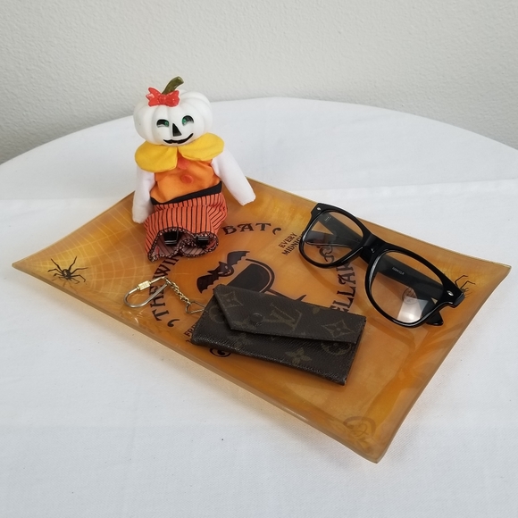 Parker Designs The Winged Bat Decorative Spooky Halloween Catch All Orange Tray - Picture 2 of 12